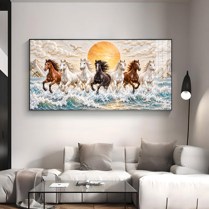 Majestic Colorful Seven Horses Premium Acrylic Horizontal Wall Art
