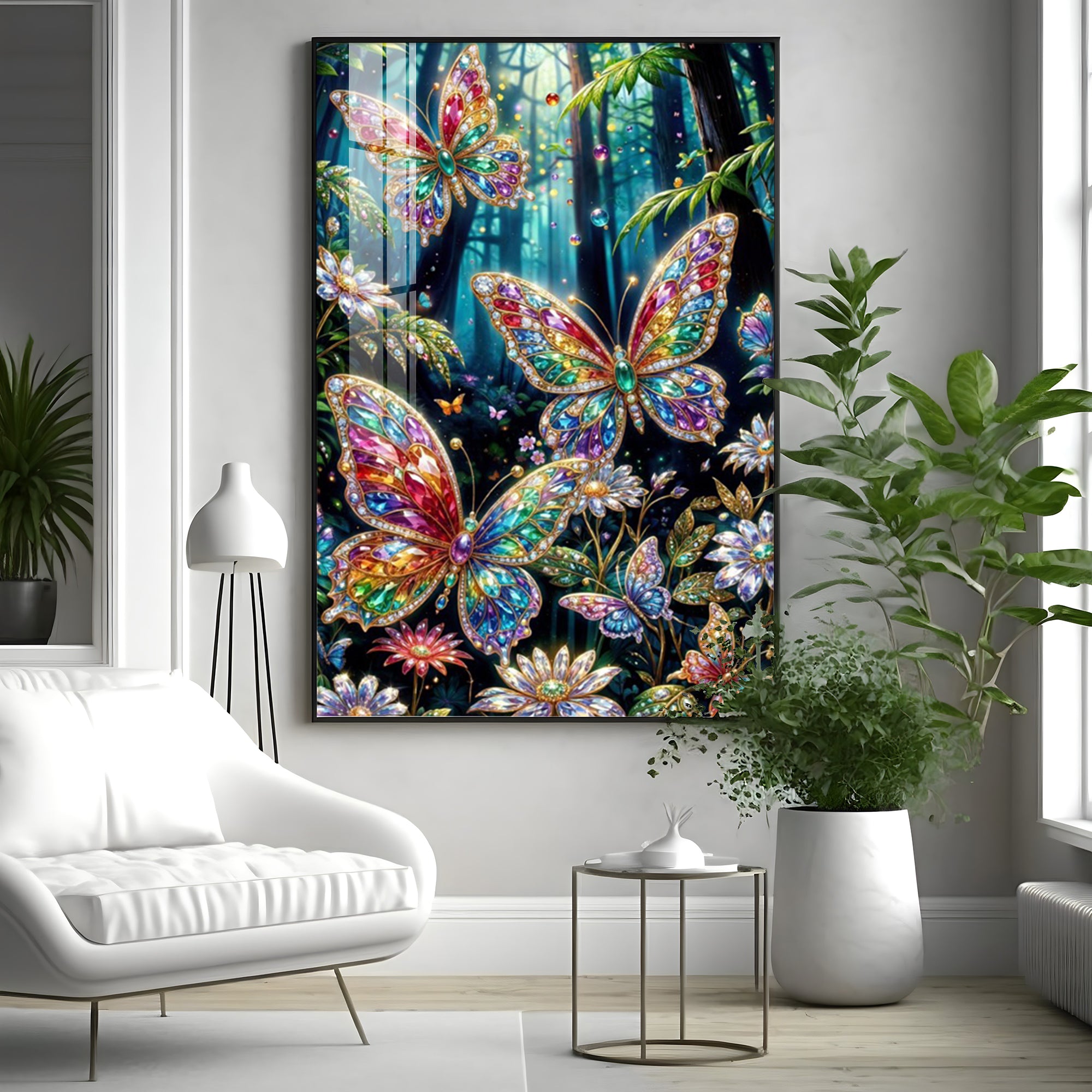 Multicolored Butterflies Premium Acrylic Vertical Wall Art