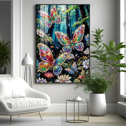 Multicolored Butterflies Premium Acrylic Vertical Wall Art