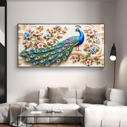 Majestic Peacock Floral Premium Acrylic Horizontal Wall Art