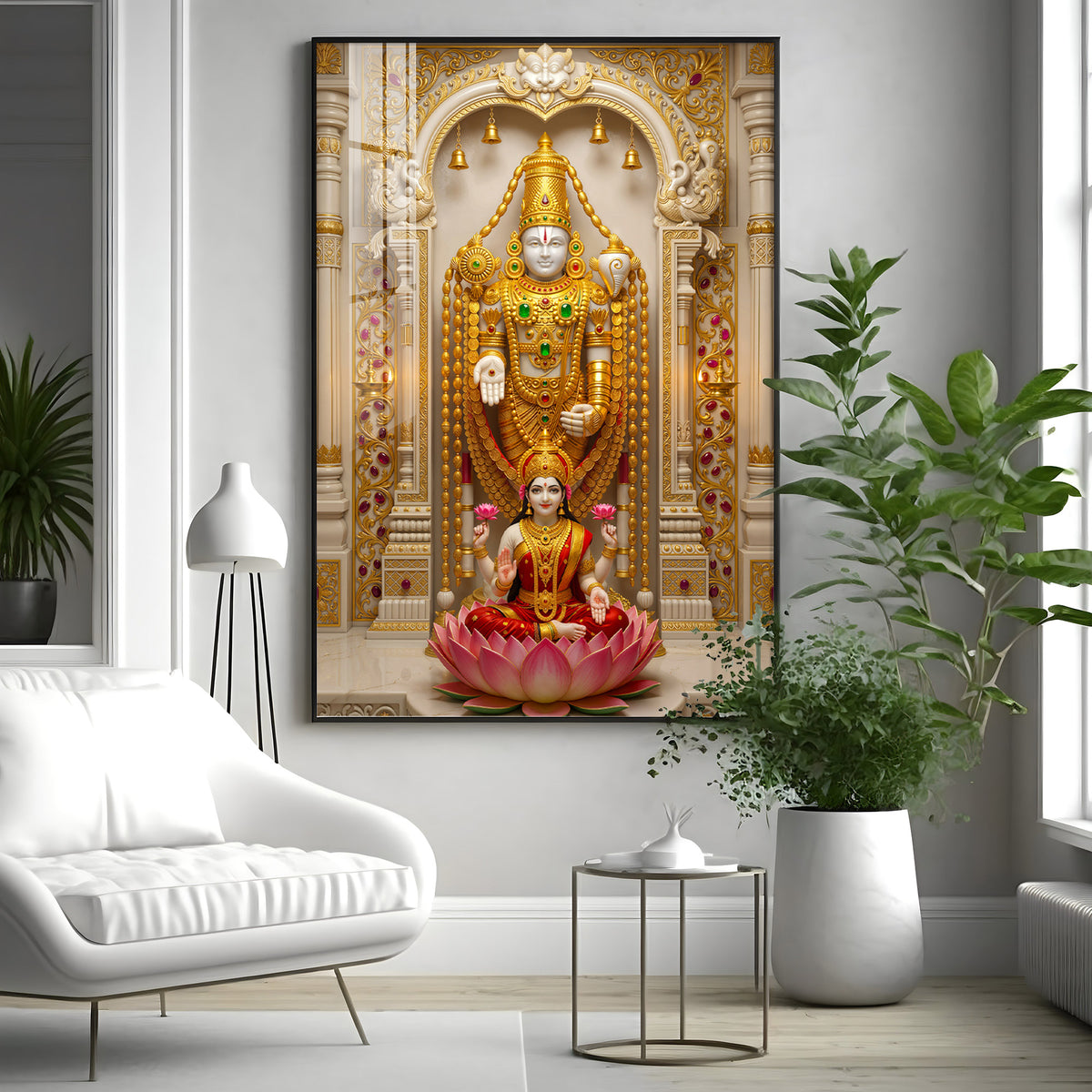 Tirupati Balaji With Devi Lakshmi Premium Acrylic Vertical Wall Art