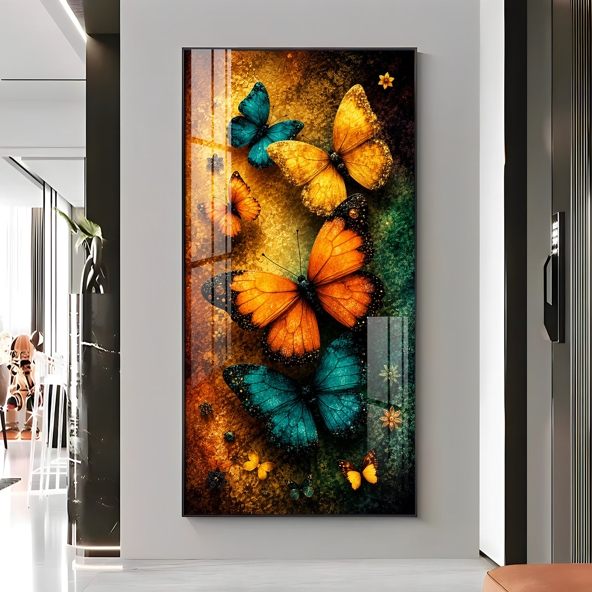 Vibrant Butterflies & Textured Background Premium Acrylic Vertical Wall Art