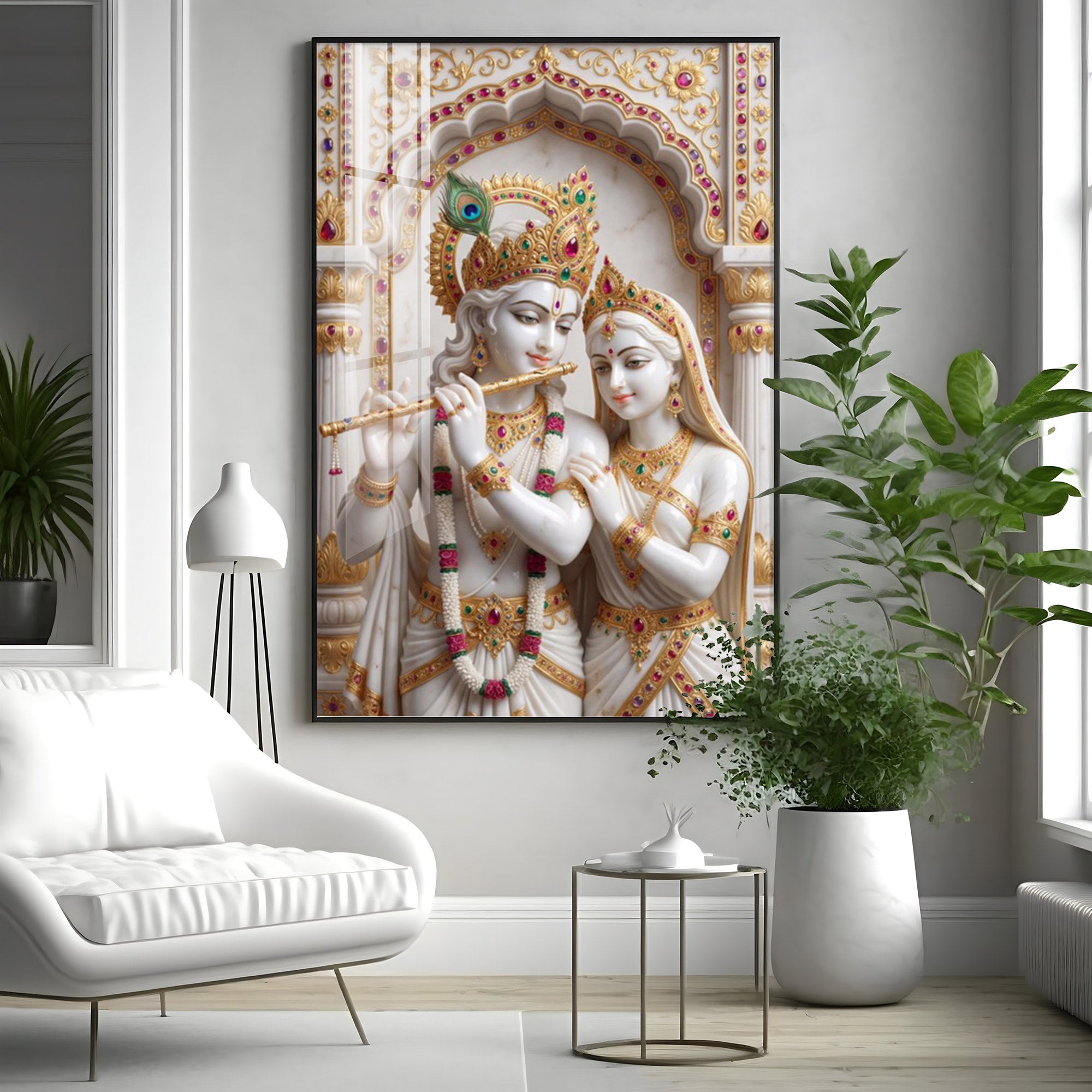Radiant Radha krishna Idol Premium Acrylic Vertical Wall Art