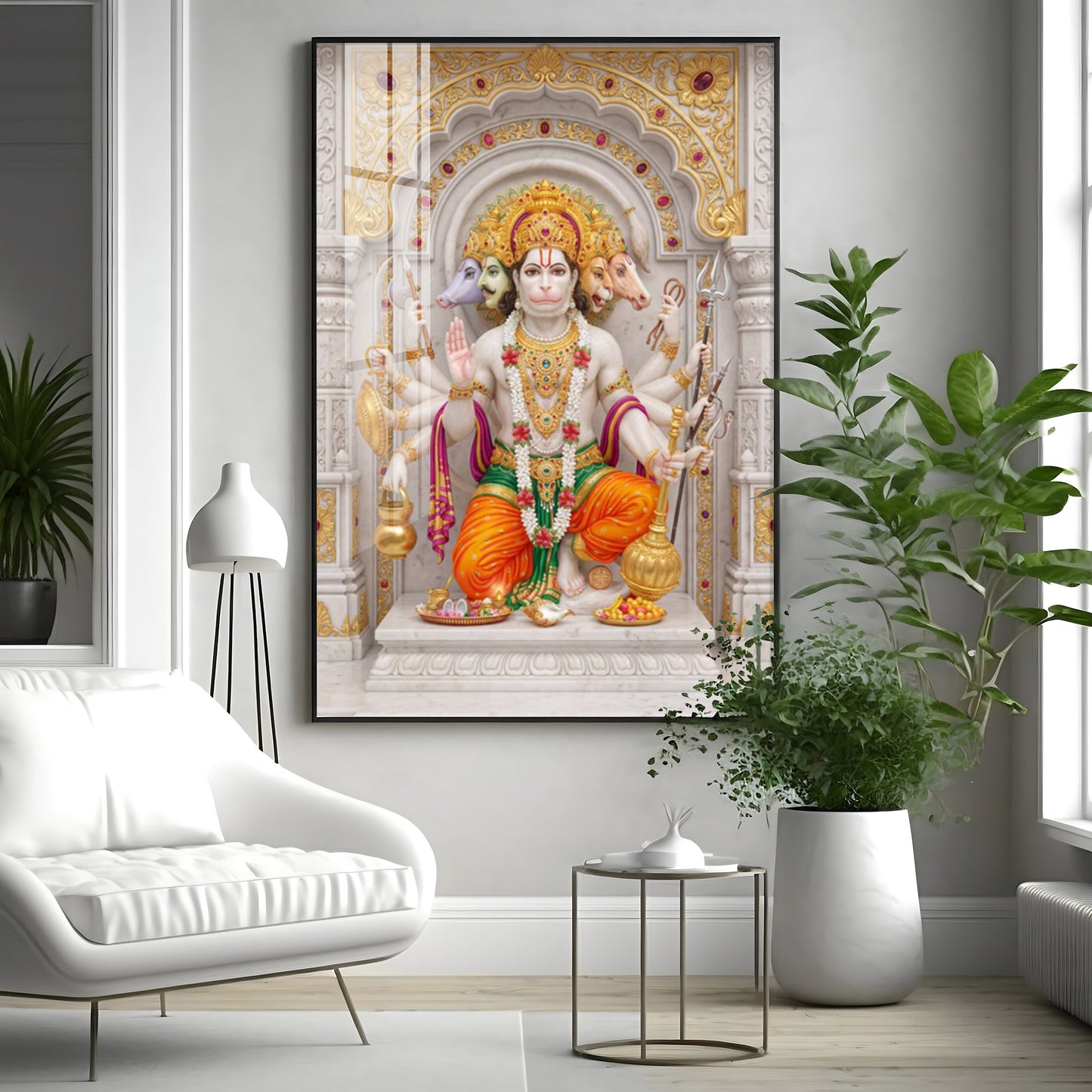 Peaceful Presence Of Panchmukhi Hanuman Premium Acrylic Vertical Wall Art