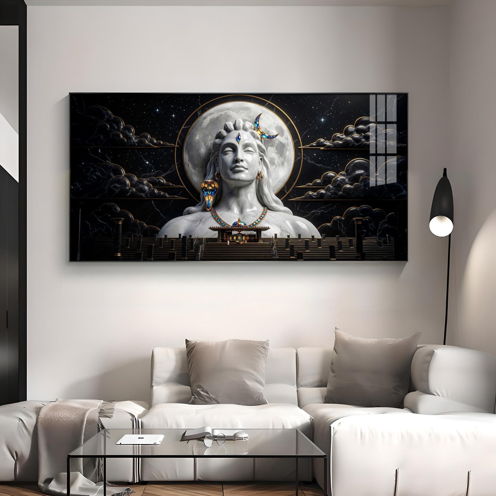 Divine Lord Shiva With Dark Clouds Premium Acrylic Horizontal Wall Art