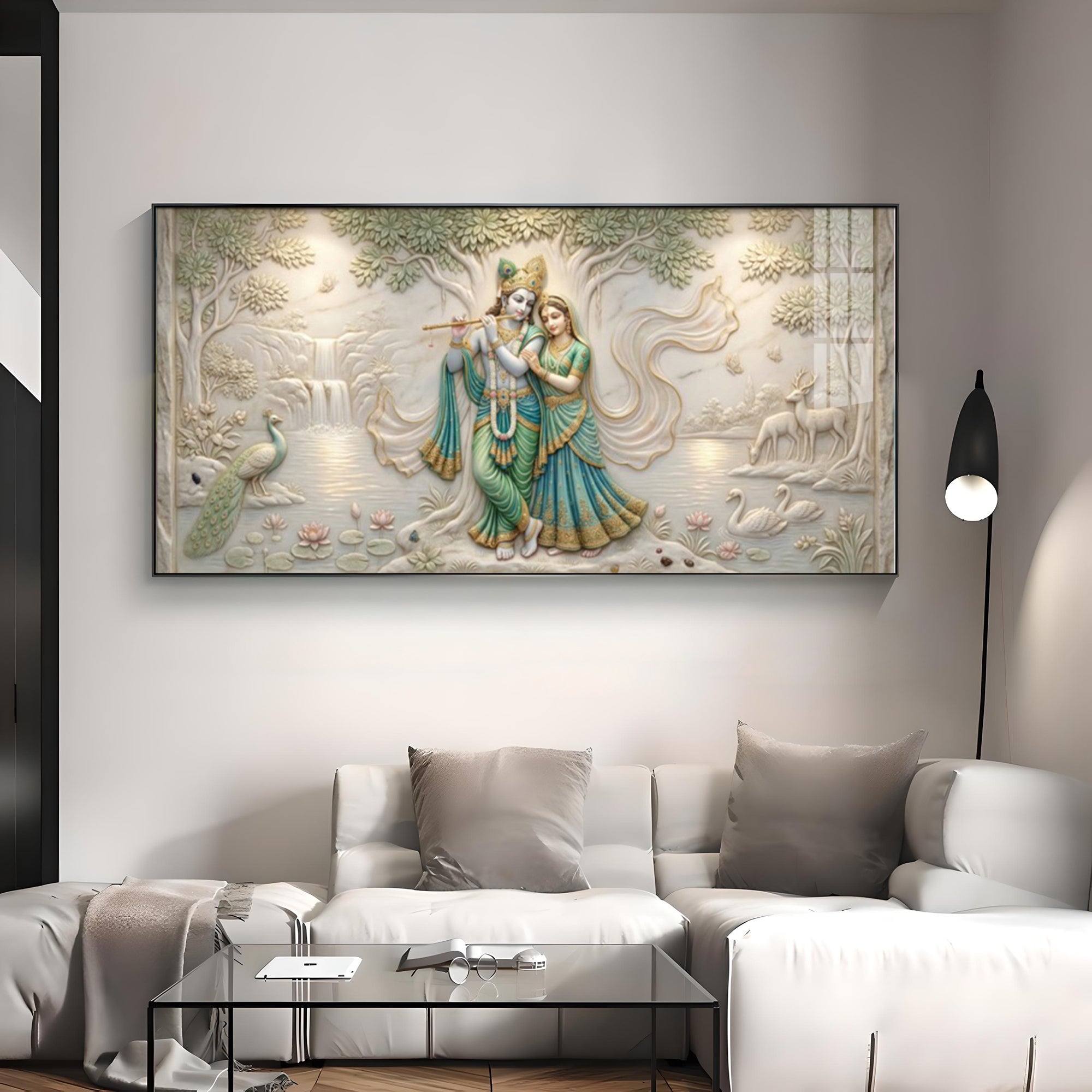 Radha Krishna Under A Tree Premium Acrylic Horizontal Wall Art