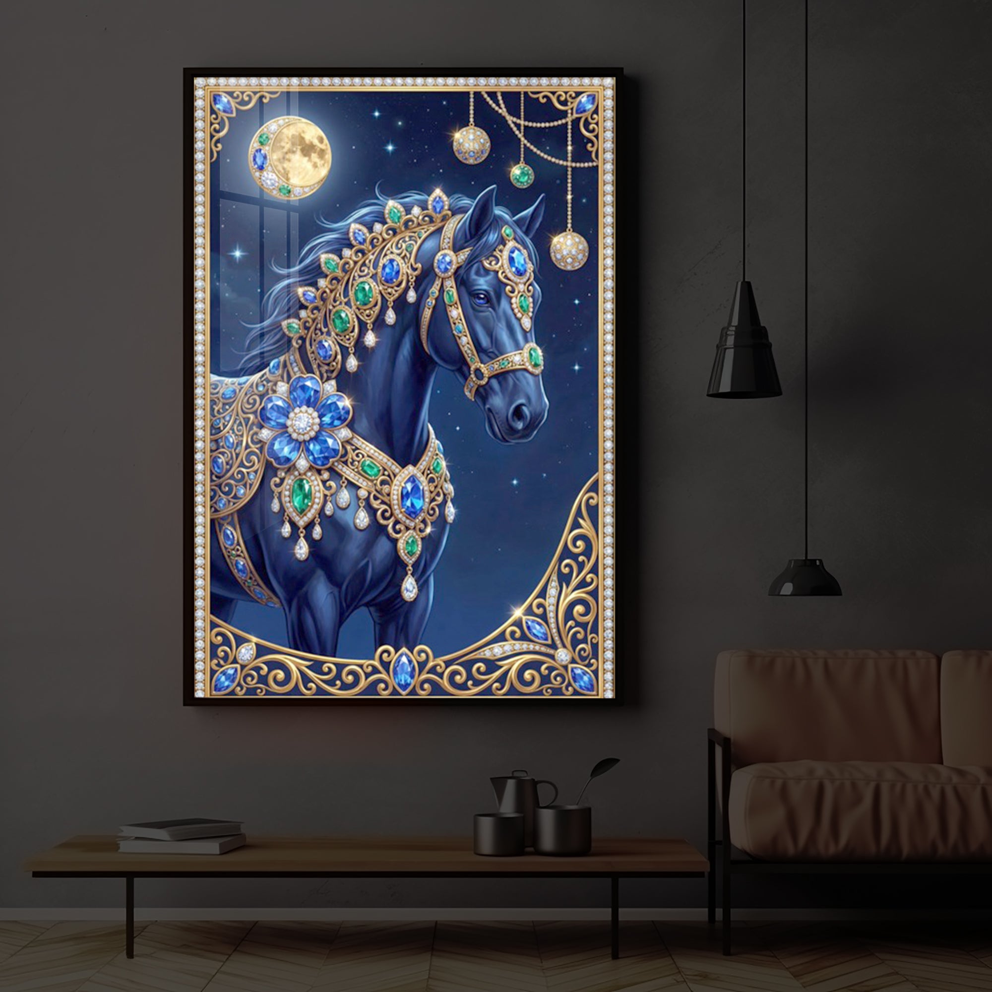 Black Horse Modern Luxury Backlight Vertical Wall Art