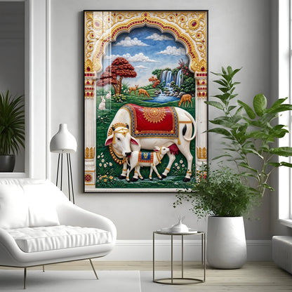 Kamdhenu Gomata Premium Acrylic Vertical Wall Art