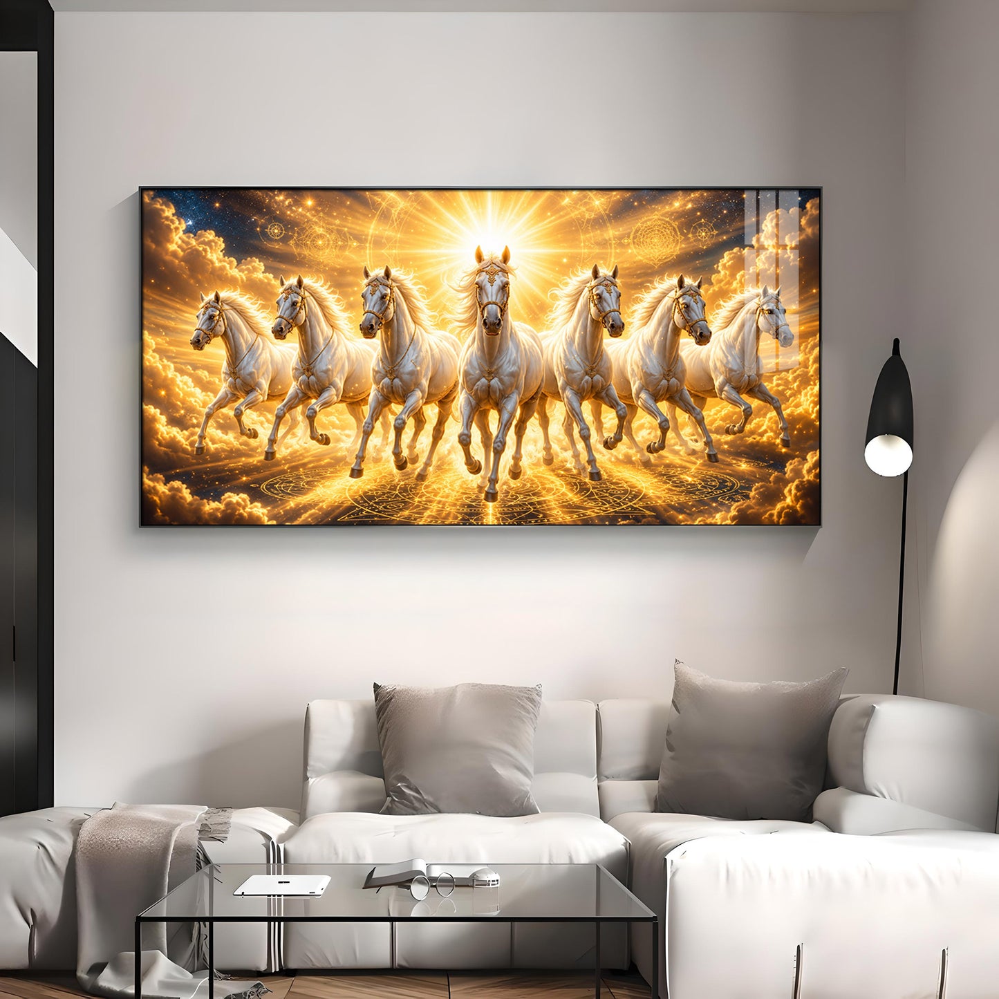 Beautiful Seven White Horses Premium Acrylic Horizontal Wall Art