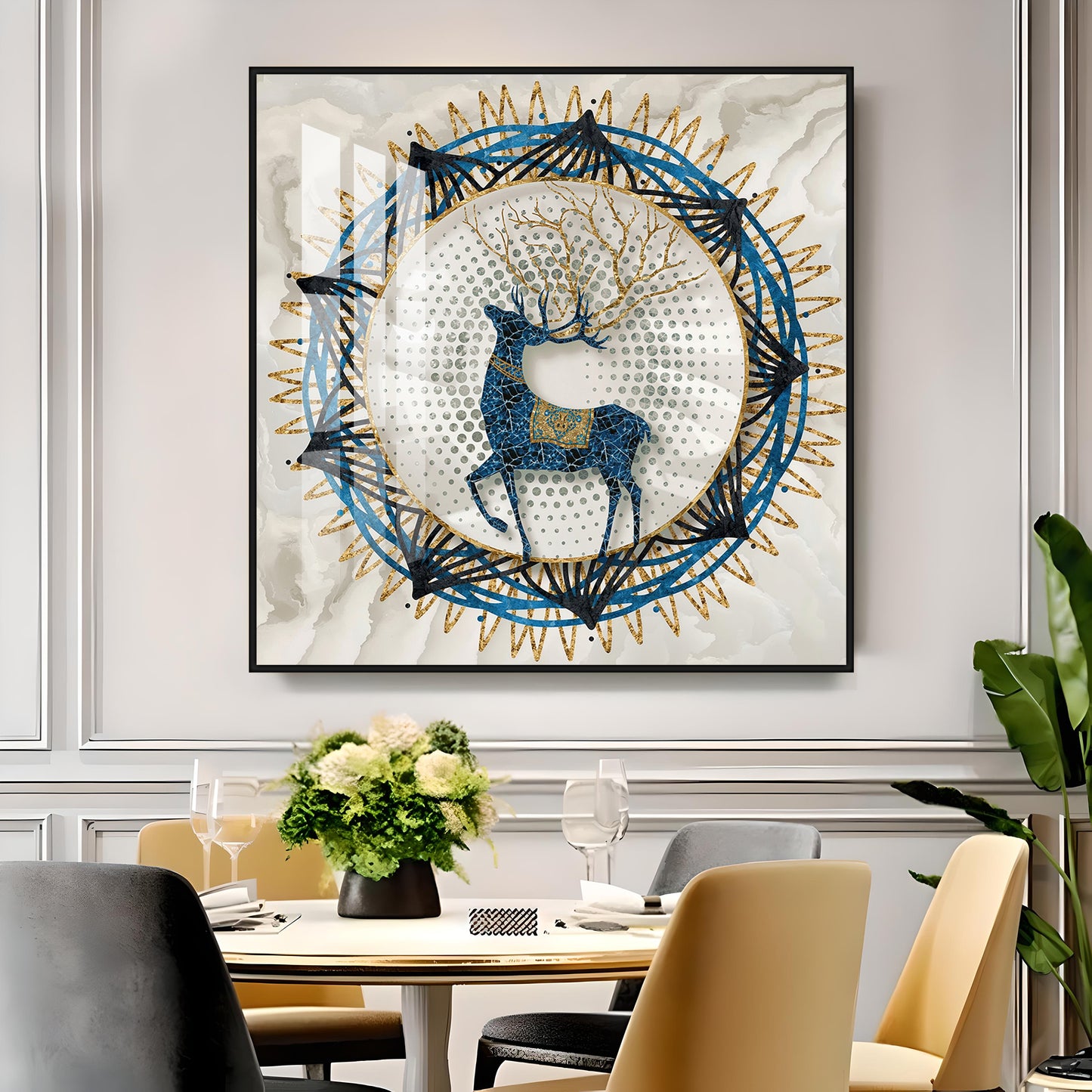 Blue Deer With White Background Premium Acrylic Square Wall Art