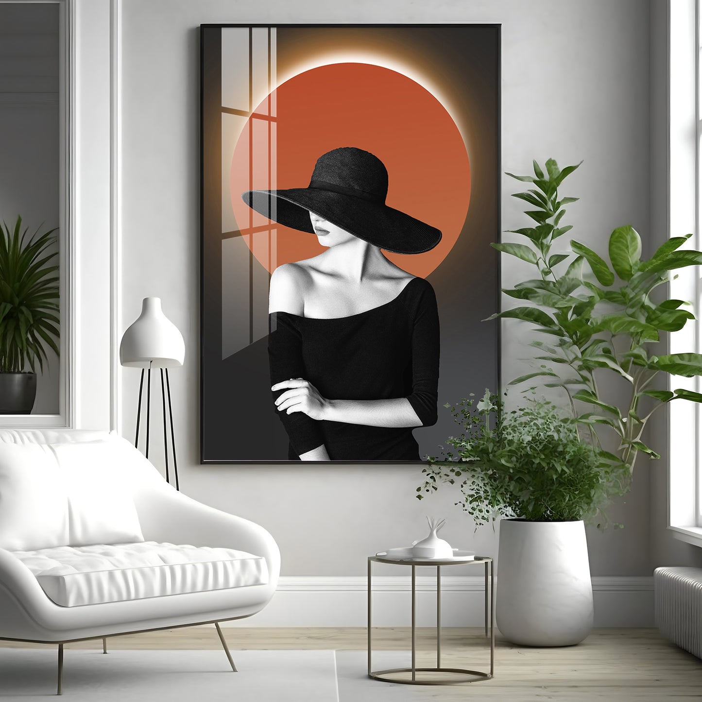 Glow Of Modern Girl In Hat Premium Acrylic Vertical Wall Art
