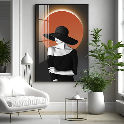 Glow Of Modern Girl In Hat Premium Acrylic Vertical Wall Art