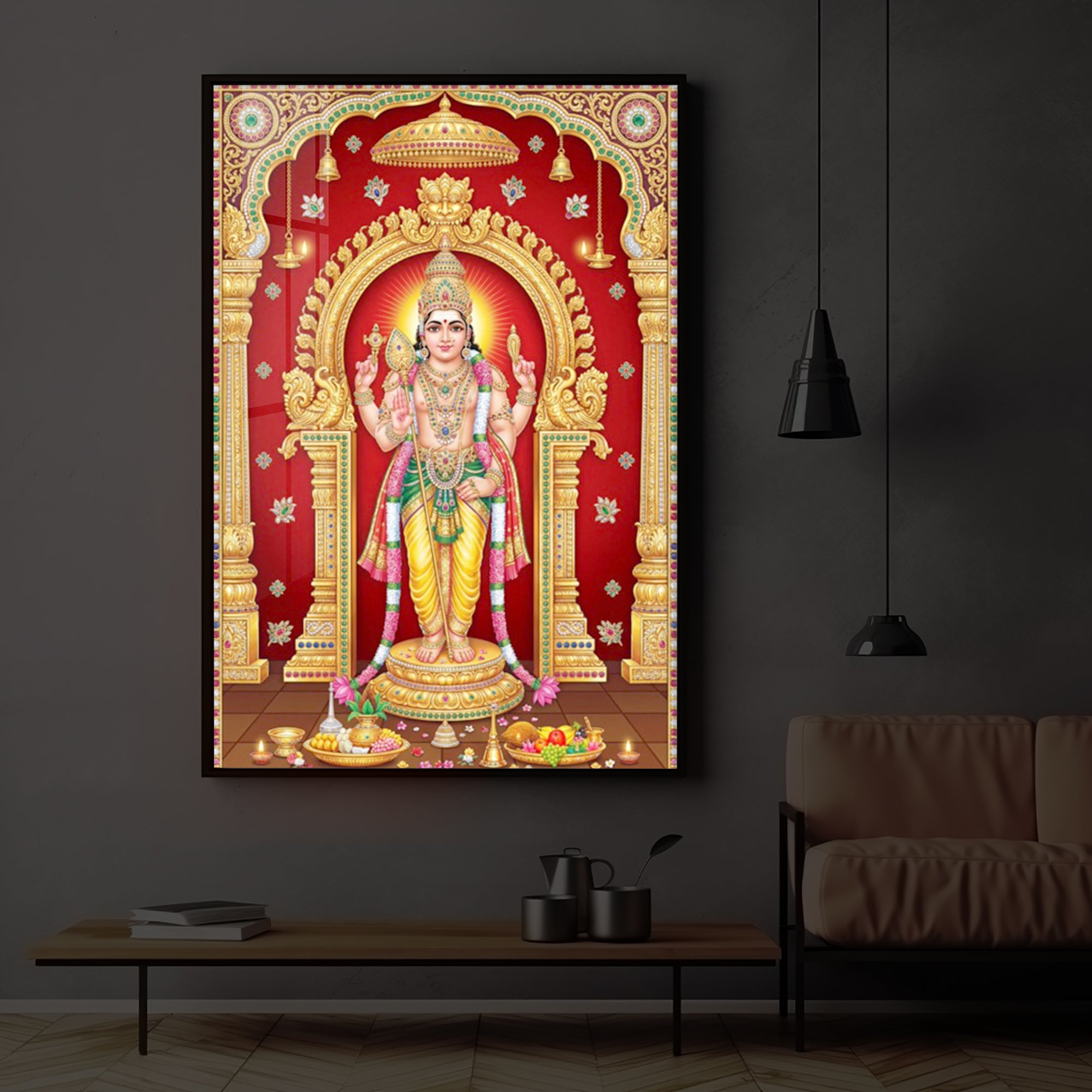 Son of Shiva Lord Murugan Modern Luxury Backlight Vertical Wall Art