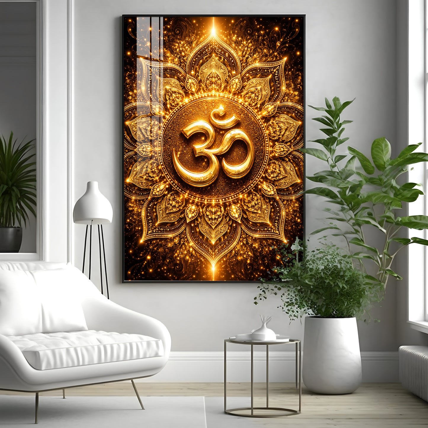 Radiant Golden Om Premium Acrylic Vertical Wall Art