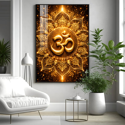 Radiant Golden Om Premium Acrylic Vertical Wall Art