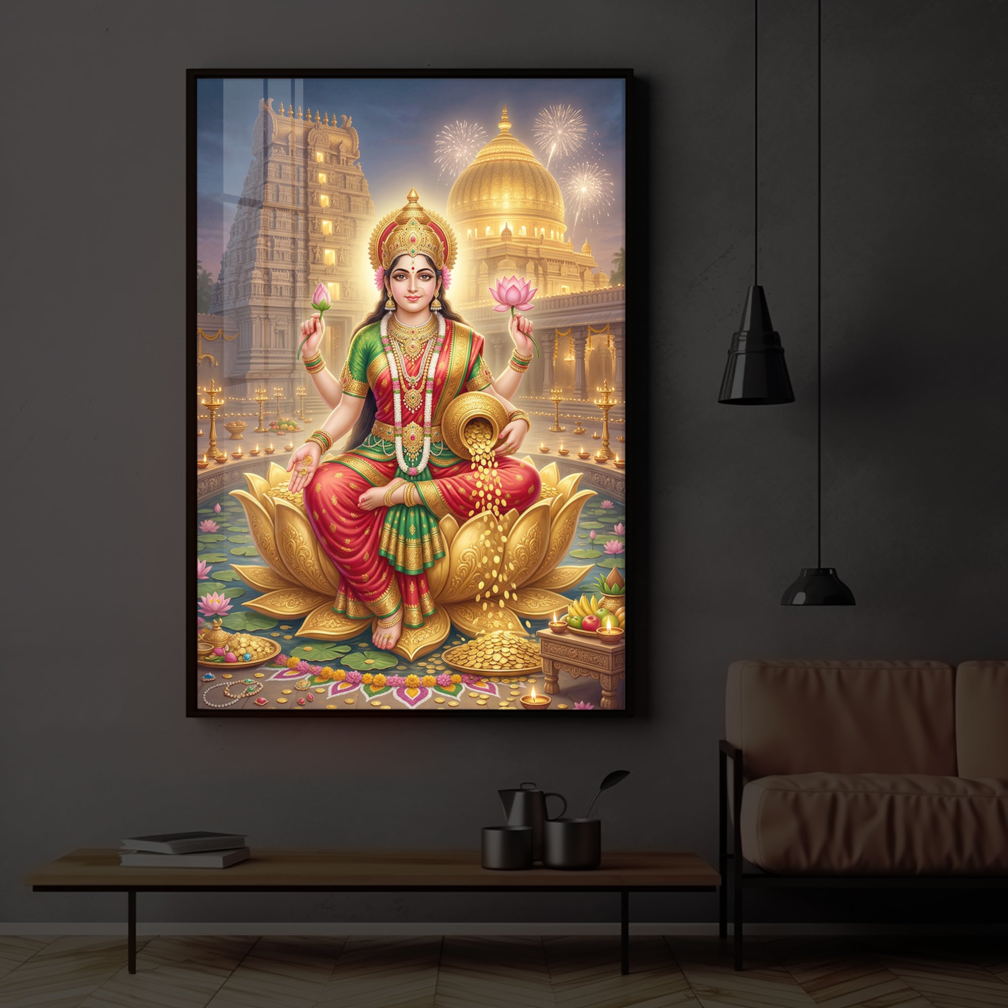 Lakshmi Ji Modern Luxury Backlight Vertical Wall Art
