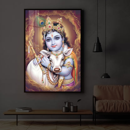 Sri krishna God Modern Luxury Backlight Vertical Wall Art