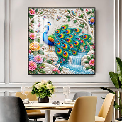 Peacock With Nature Premium Acrylic Square Wall Art
