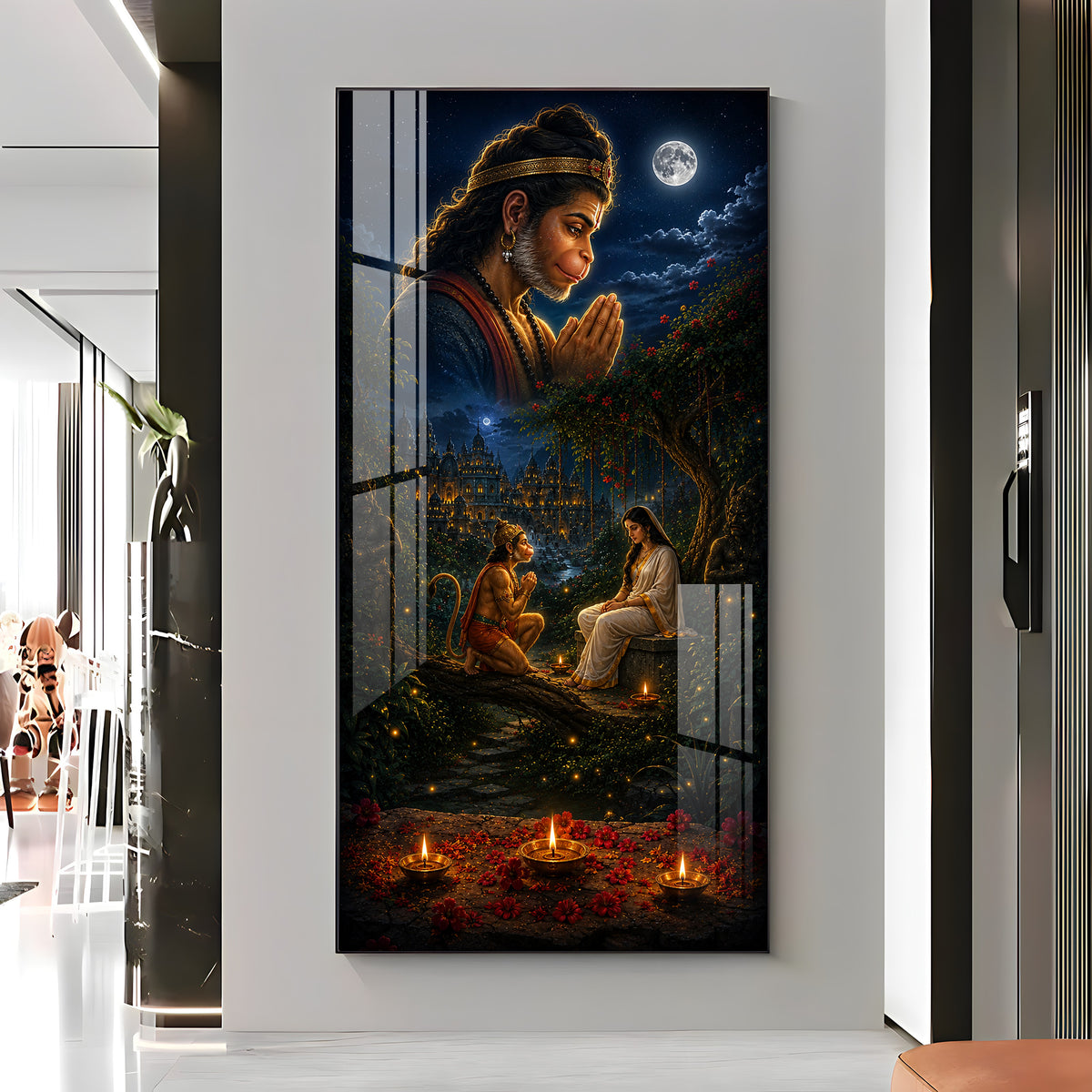 Lord Hanuman & Sita Maiya Premium Acrylic Vertical Wall Art