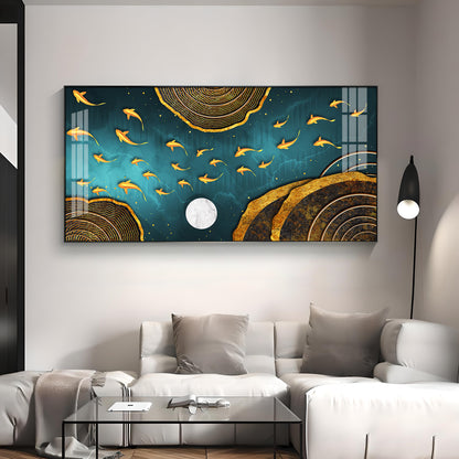 Features Golden Koi Fish Premium Acrylic Horizontal Wall Art