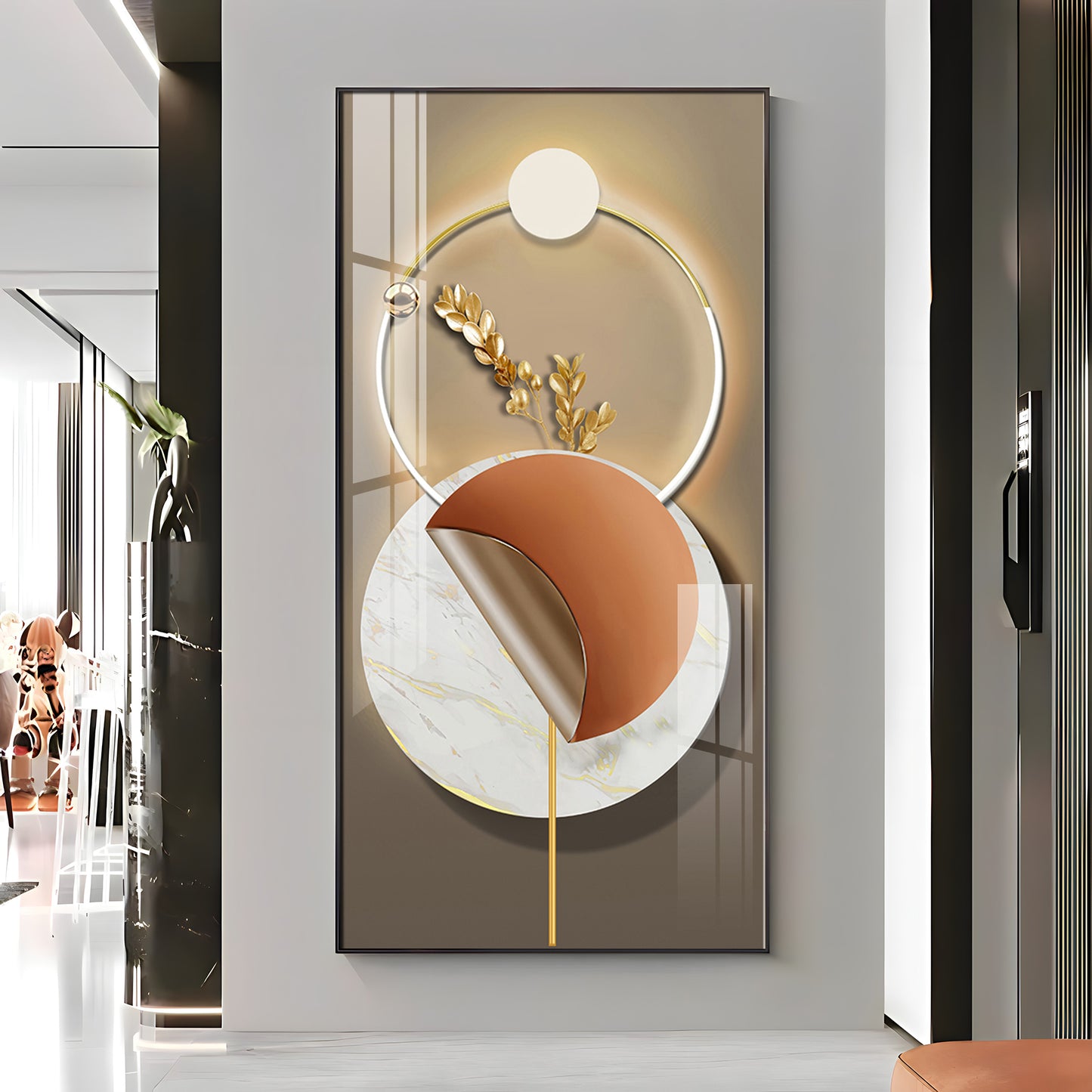 Golden Elegance Premium Acrylic Vertical Wall Art