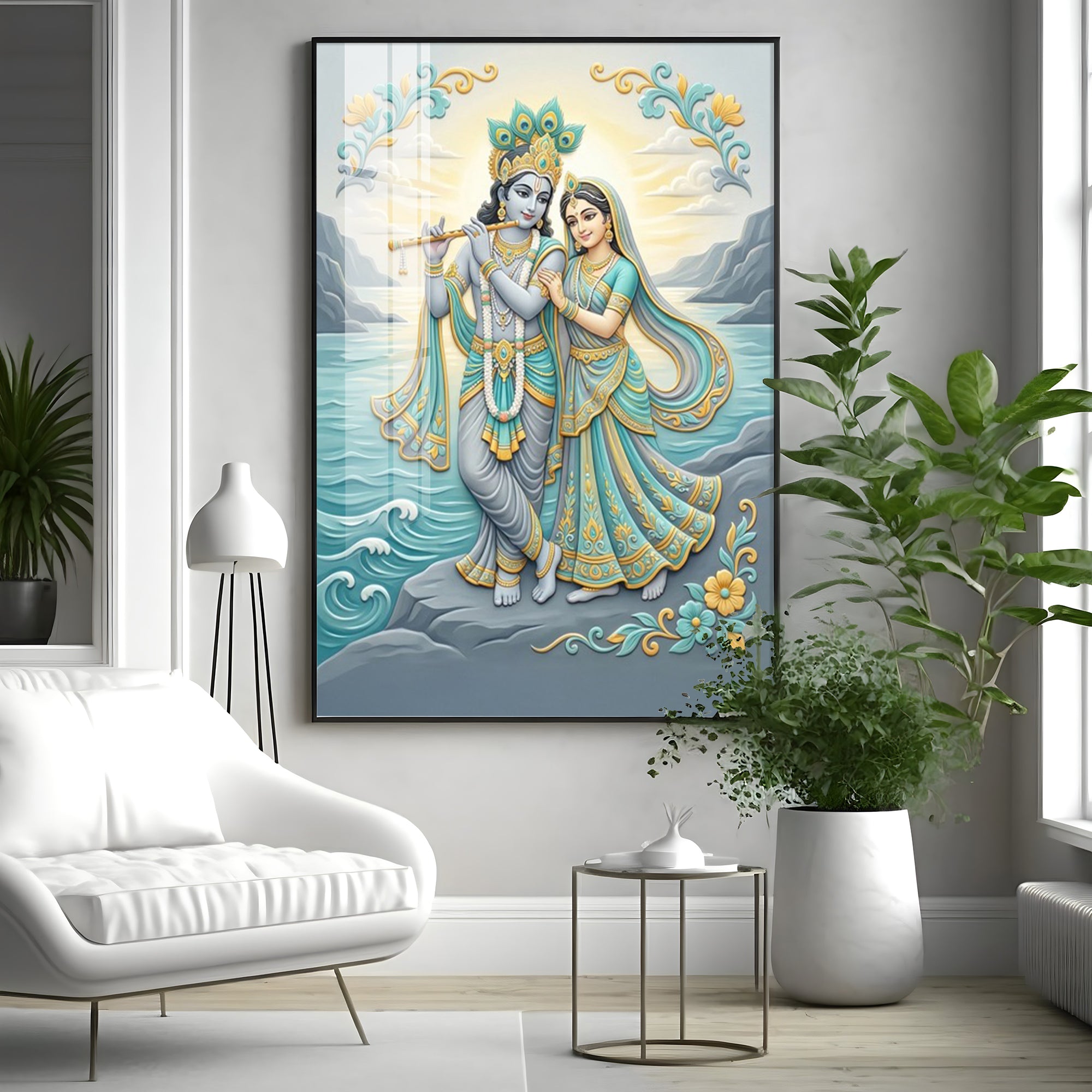 Radha Krishna Swaroop Premium Acrylic Vertical Wall Art
