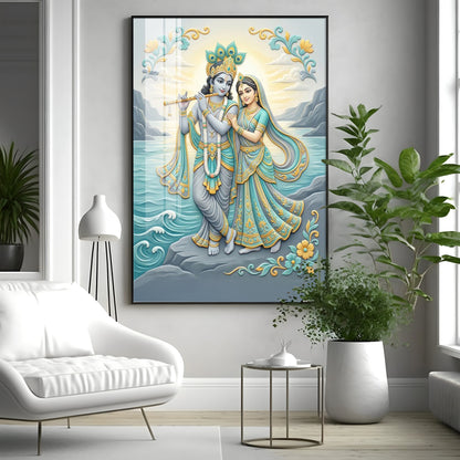 Radha Krishna Swaroop Premium Acrylic Vertical Wall Art
