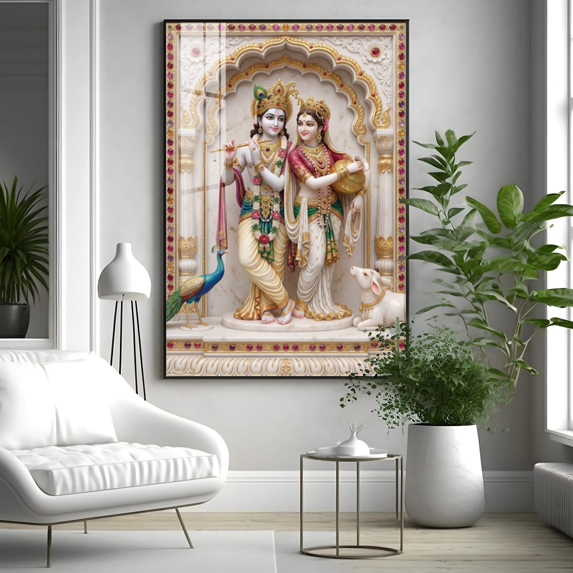 Radha Krishna Aura Premium Acrylic Vertical Wall Art