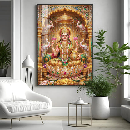 Goddess Lakshmi Seated On A Lotus Throne Premium Acrylic Vertical Wall Art