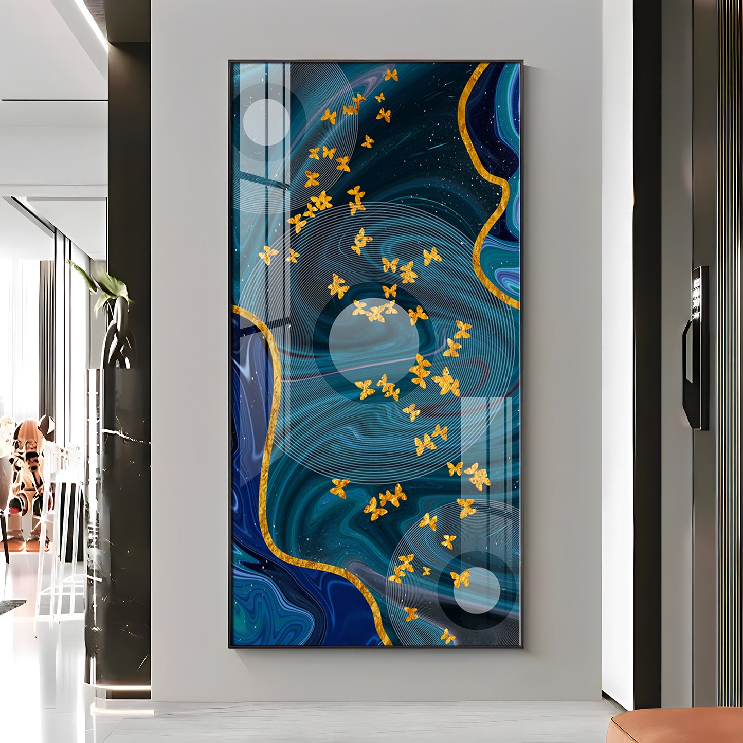 Elegance Of Golden Butterfly Premium Acrylic Vertical Wall Art