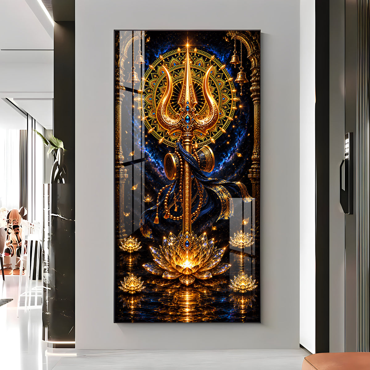 Divine Golden Trishul Premium Acrylic Vertical Wall Art