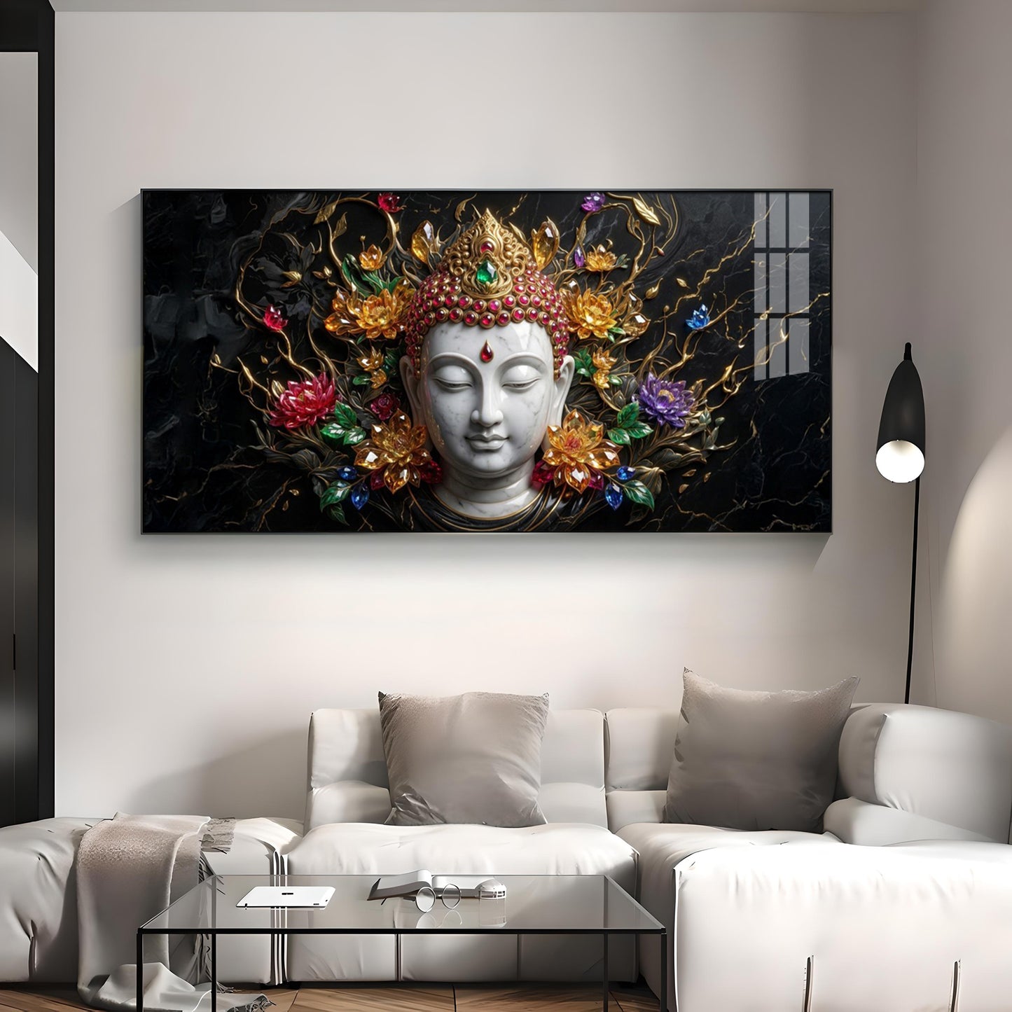 Lotus Serenity Lord Buddha Premium Acrylic Horizontal Wall Art
