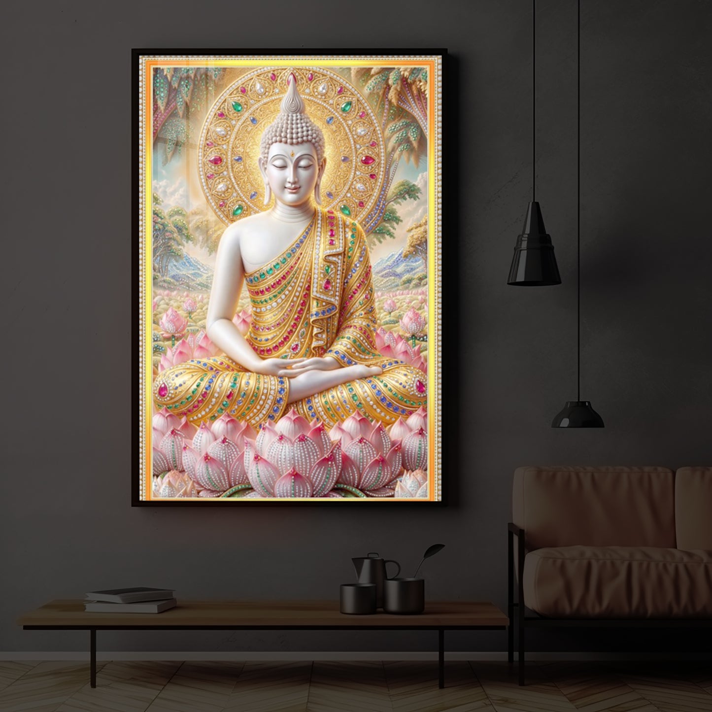 Divine Buddha Harmony Modern Luxury Backlight Vertical Wall Art