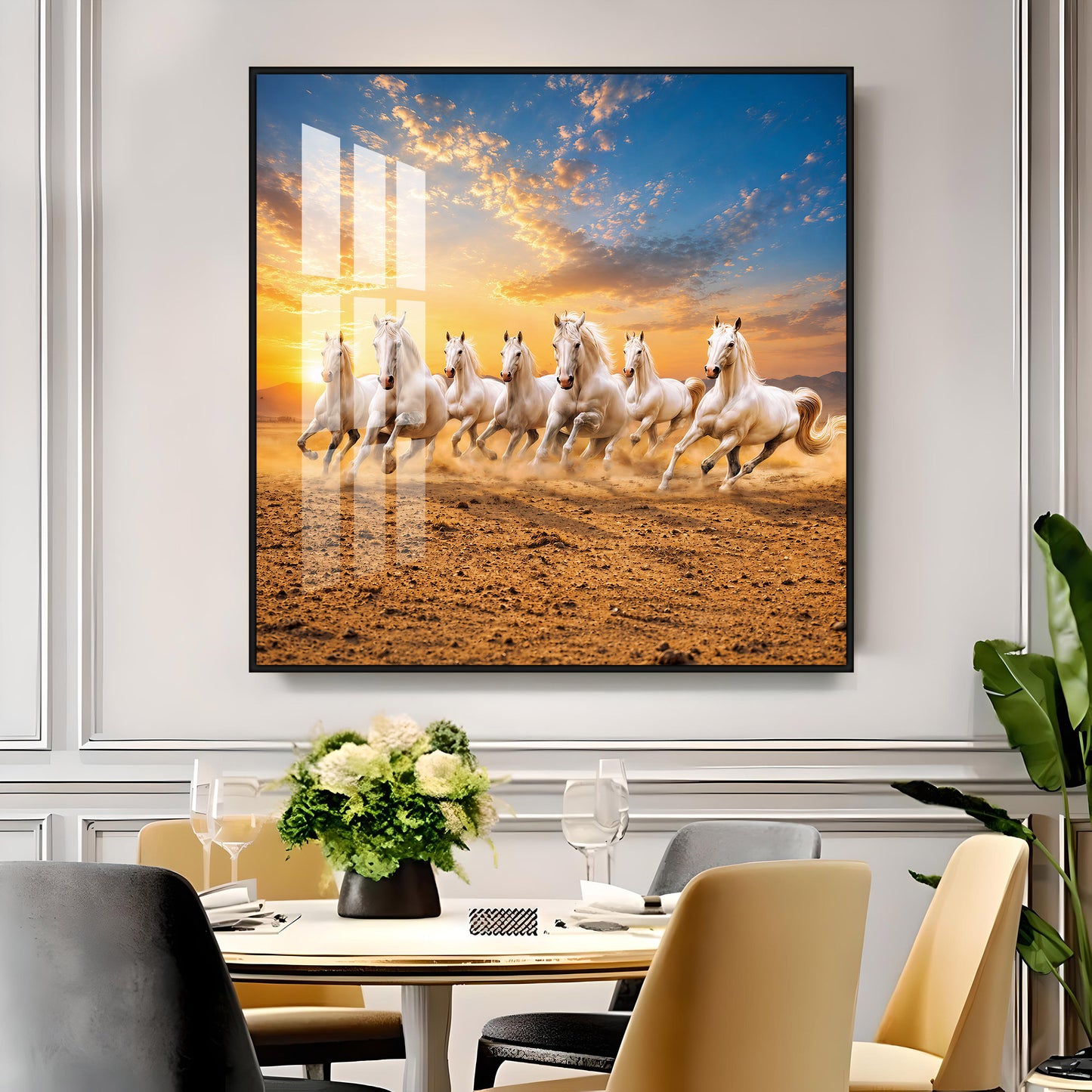 Seven Running Horses Premium Acrylic Square Wall Art