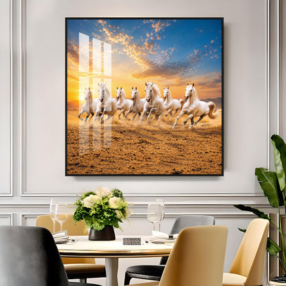 Seven Running Horses Premium Acrylic Square Wall Art
