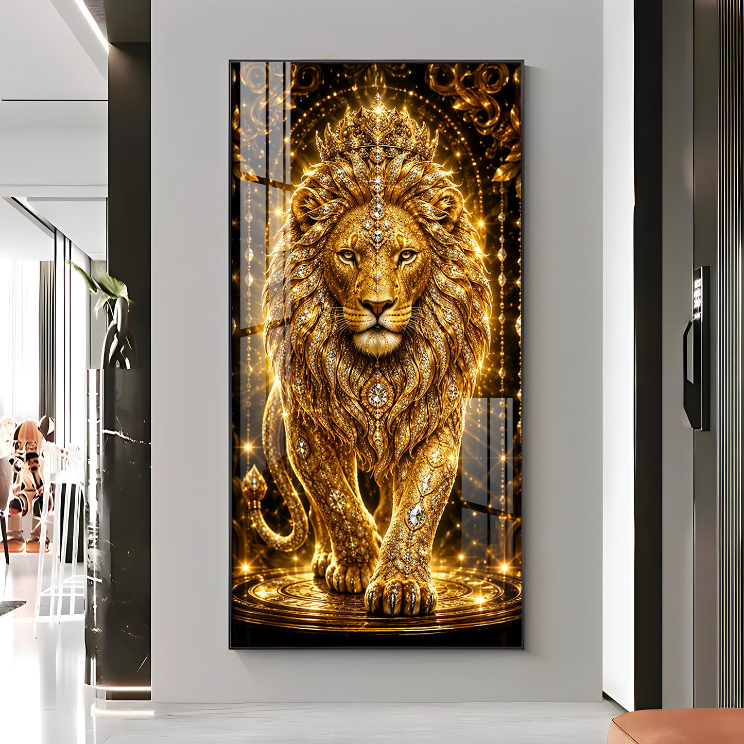 Golden Lion Premium Acrylic Vertical Wall Art