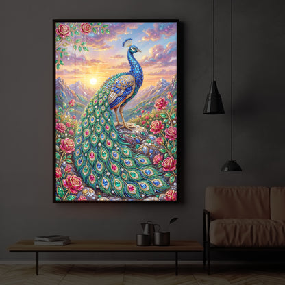 Colorful Beautiful Peacock Modern Luxury Backlight Vertical Wall Art
