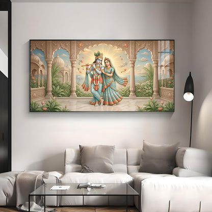 Radha Krishna Together Premium Acrylic Horizontal Wall Art