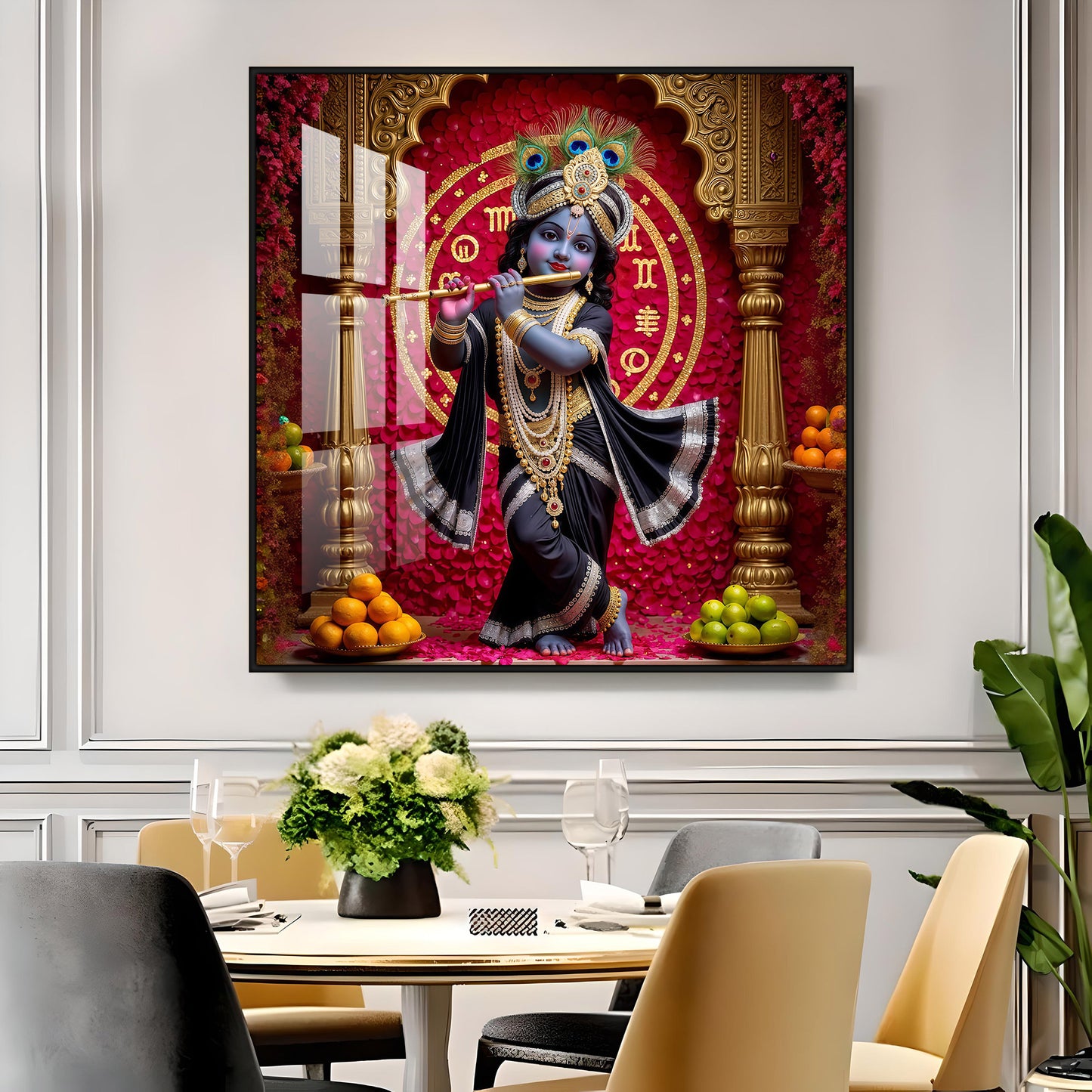 Bal Krishna Playing A Flute Premium Acrylic Square Wall Art
