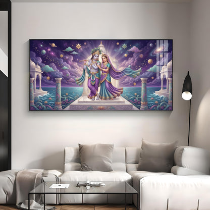 Radha Krishna Moonlit Dance Premium Acrylic Horizontal Wall Art