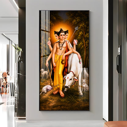 Hindu Lord Dattatreya Premium Acrylic Vertical Wall Art