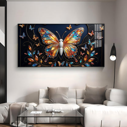 Colorful Butterfly With Stained Glass Effects Premium Acrylic Horizontal Wall Art