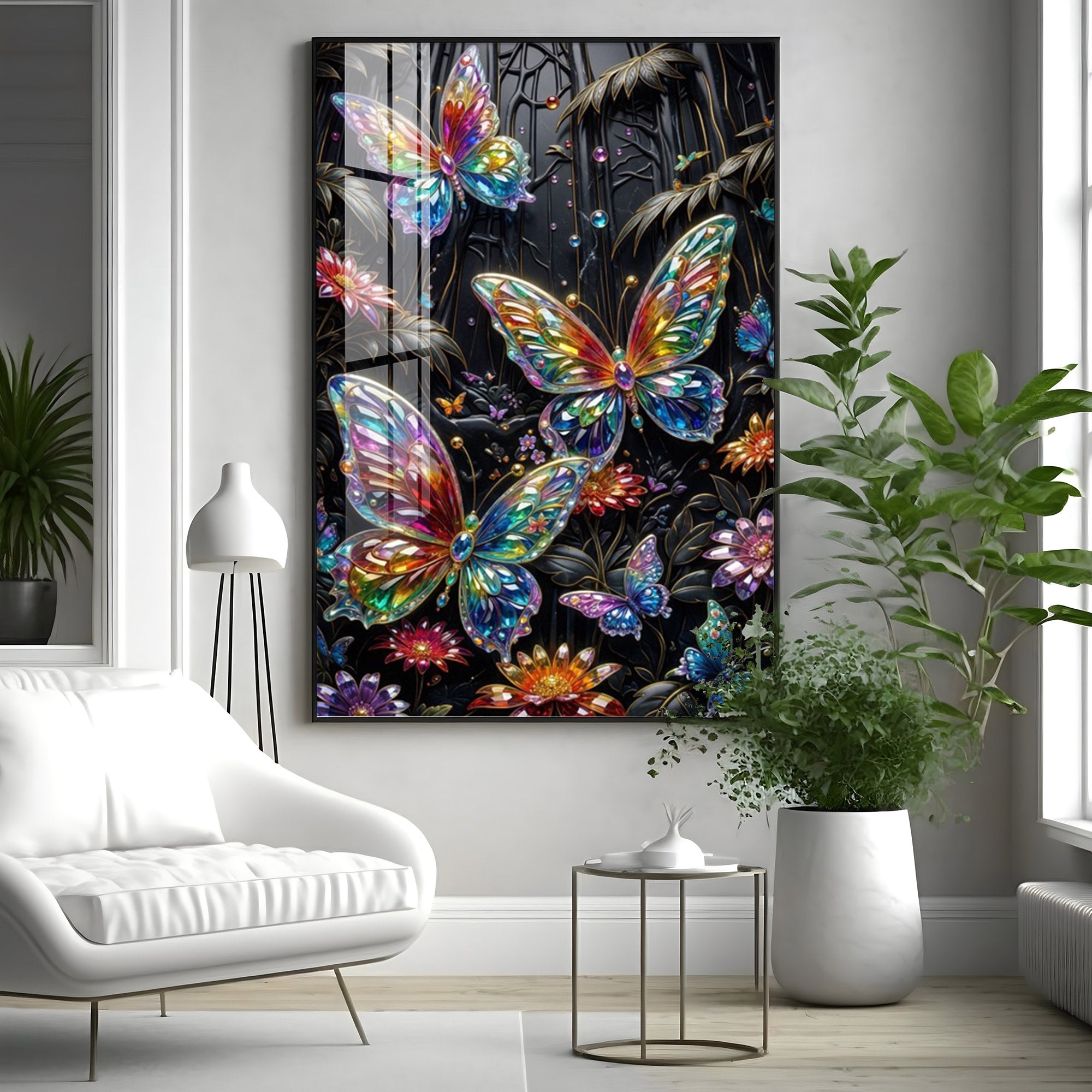 Butterflies & Flowers Premium Acrylic Vertical Wall Art