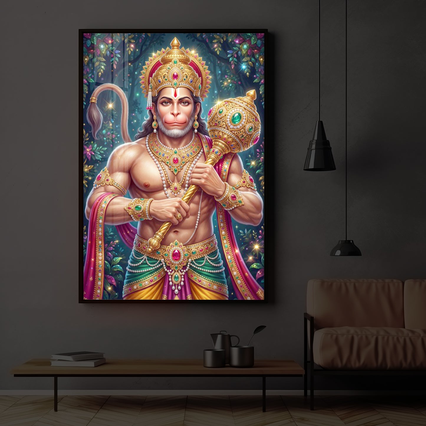Pavan Putra Hanuman Ji Modern Luxury Backlight Vertical Wall Art
