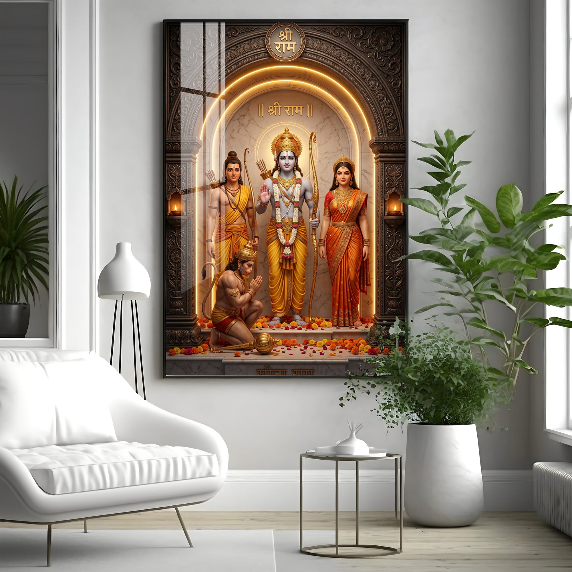Lord Rama, Goddess Sita, Lakshmana, & Hanuman Premium Acrylic Vertical Wall Art