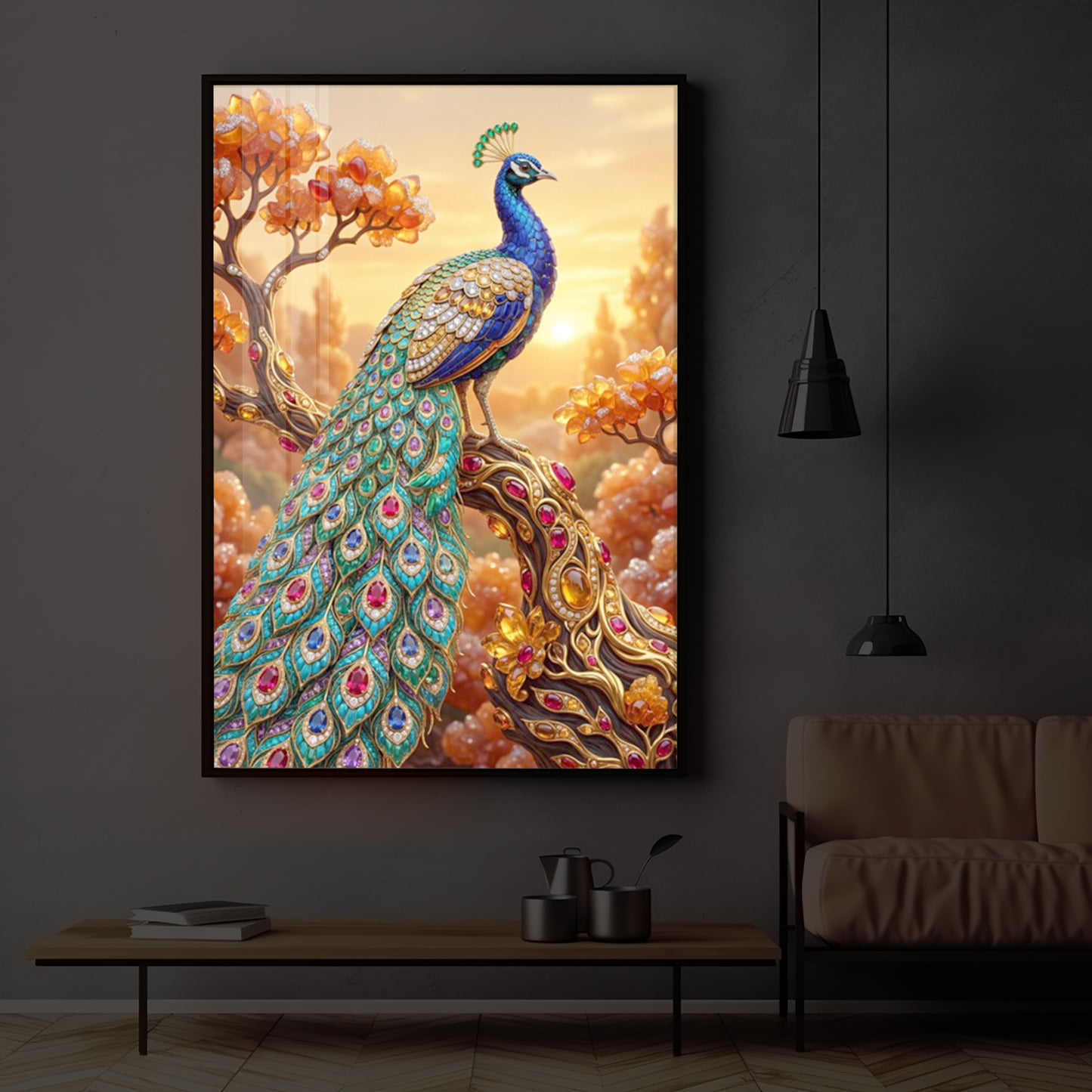 Majestic Peacock Modern Luxury Backlight Vertical Wall Art