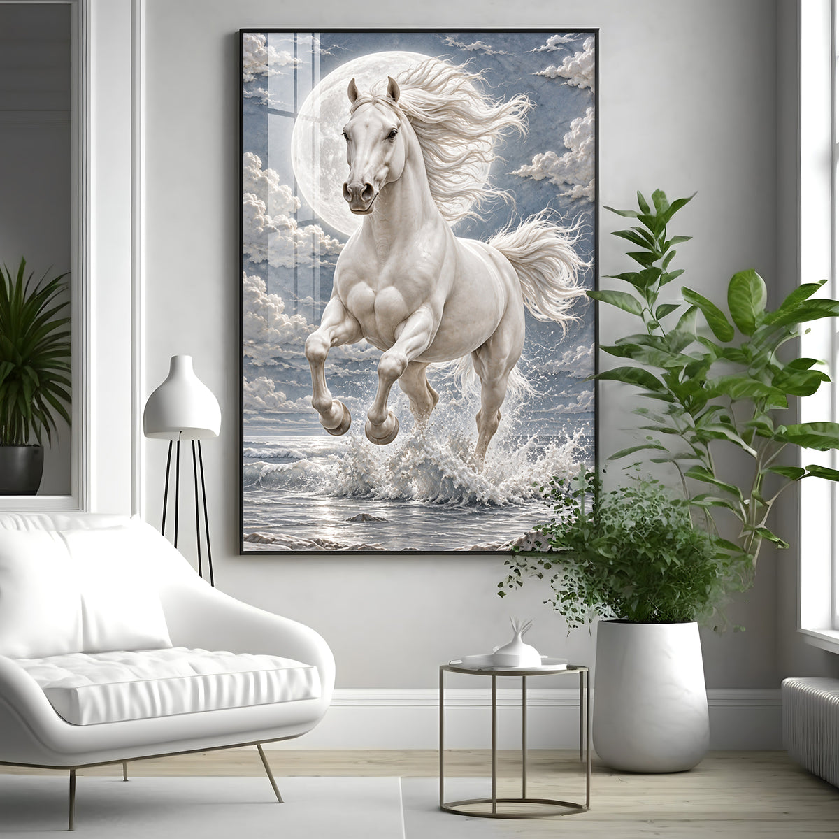Galloping White Horse Premium Acrylic Vertical Wall Art