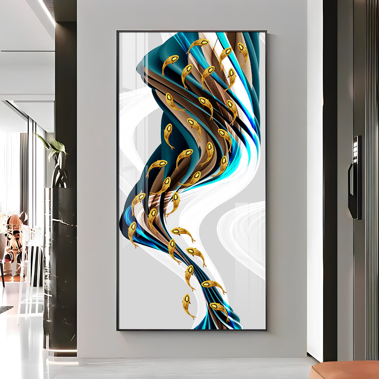 Rich Golden Carp School of Fish Premium Acrylic Vertical Wall Art