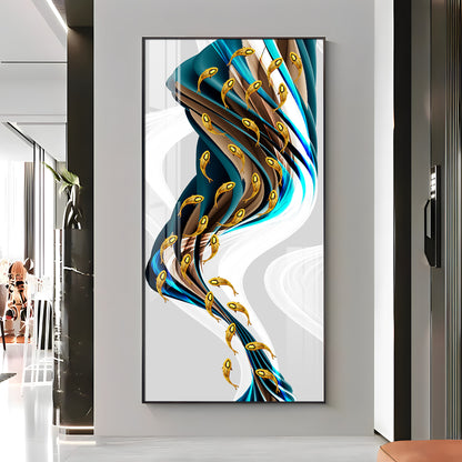 Rich Golden Carp School of Fish Premium Acrylic Vertical Wall Art