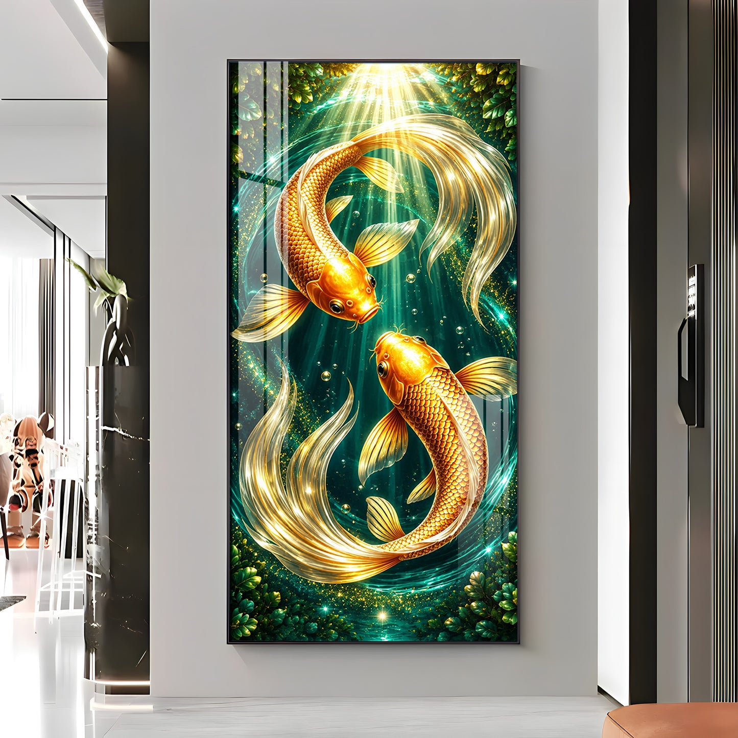 Beautiful Pair Of Koi Fish Premium Acrylic Vertical Wall Art